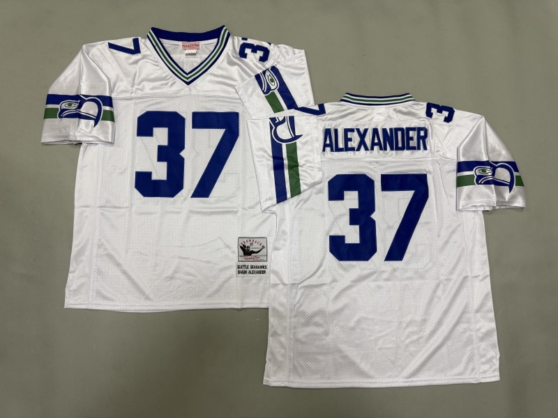 Men 2025 Seattle Seahawks #37 Alexander white Throwback Limited NFL Jersey style 001